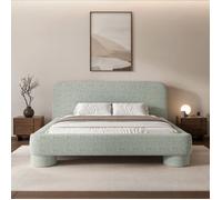 Lit rembourré avec coffre - Fredo - 160x200 cm - tissu tressé Vert sauge
