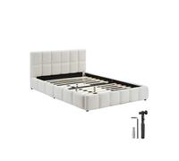 Lit rembourré avec sommier à lattes teddy crème matelassage à caissons base bois acier 193 x 220 x 93 cm