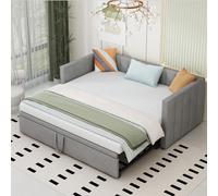 Lit rembourré, canapé-lit gigogne 90/180*200 cm avec sommier à lattes, lit multifonctionnel en tissu velours doux pour la peau, gris