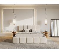 Lit rembourré - CLOUDY - 160x200 cm - beige clair chenille hydrophobe