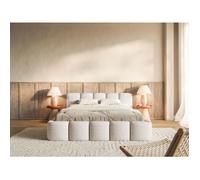 Lit rembourré - Cloudy Low - 160x200 cm - beige clair - chenille hydrophobe
