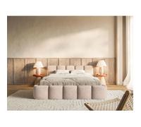 Lit rembourré - Cloudy Low - 160x200 cm - beige - velours hydrophobe
