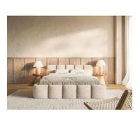 Lit rembourré - Cloudy Low - 180x200 cm - beige clair - velours hydrophobe