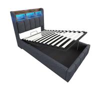Lit rembourré en tissu lin avec LED et rangement 90x200 cm, Gris