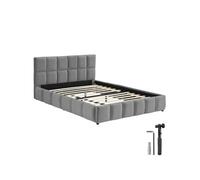 Lit rembourré en velours gris foncé sommier à lattes capacité 250 kg 193x220x93 cm