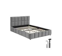 Lit rembourré en velours gris foncé sommier à lattes robuste confortable design moderne 250 kg 153x220x93 cm