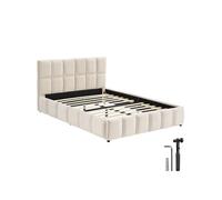 Lit rembourré en velours sable avec sommier à lattes charge 250kg 153x220x93 cm