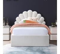 Lit rembourré Kids Collective pour enfants 90 x 200 cm – Lit pour enfants et adolescents avec sommier à lattes et structure métallique | Tête de lit au design élégant en forme de coquillage | Beige
