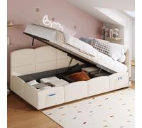 Lit rembourré, lit d'enfant, lit avec rangement, canapé-lit 90 x 200 cm, avec sommier à lattes, tissu bou hargeur USB et poche de rangement, idéal pour les adolescents et les adultes, sans matela