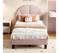 Lit rembourré pour fille 90 x 190 cm, lit simple avec tête de lit réglable et sommier à lattes, cadre de lit coque pour enfants, adolescents, tissu en velours (rose, 90 x 190 cm)