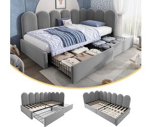 Lit rembourré simple avec tiroirs Canapé-lit 90 x 200 cm avec sommier à lattes Lit pour adolescents et adultes, lit d'enfant, gris (sans matelas)