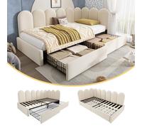 Lit rembourré simple avec tiroirs, lit avec rangement, lit de jour en velours, canapé-lit 90 x 190 cm avec sommier à lattes, lit pour adolescent (sans matelas)