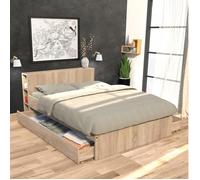 Lit RIGA 140x190cm + tête de lit + 2 tiroirs / Décor Chêne Blanchi