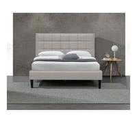 Lit riley pour matelas 140x200 - Sommier + Tête de Lit Capitonnee Couleur GRIS + Pieds en 16 cm pour matelas - 2 x 13 Lattes - revetement PVC Simili facile d'entretien - Montage Rapide et Facile
