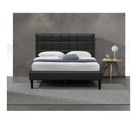 Lit riley pour matelas 140x200 - Sommier + Tête de Lit Capitonnee Couleur NOIR + Pieds en 16 cm pour matelas - 2 x 13 Lattes - revetement PVC Simili facile d'entretien - Montage Rapide et Facile