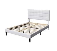 Lit Riley pour matelas 140x200 - Sommier Tte de Lit Capitonne - Blanc