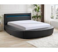 Lit rond 180 x 200 cm - Avec LEDs - Simili - Noir + Matelas - ABULIS III