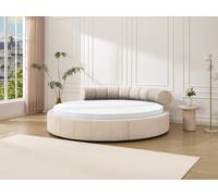 Lit rond 220 x 220 cm - Tissu texturé - Beige - ROGILA