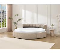 Lit rond 220 x 220 cm - Tissu texturé - Taupe - ROGILA
