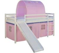 Lits superposé avec Matelas 90x200 cm Toboggan Lit mezzanine en Bois Pin Massif Rideau Tunnel Rose Sommier à lattes