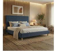 Lit - SAMPUR - Prince - 180 x 200 cm - Velours côtelé Bleu nuit - Sommier à lattes inclus