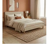 Lit - SAMPUR - Prince - 200x200 cm - Velours côtelé beige - Sommier à lattes inclus