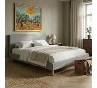 Lit - SAMPUR - Prince - 90x190 cm - Tissu gris clair - Tête de lit incluse