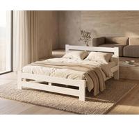 Lit scandinave en bois « Arizona » 160 x 200, blanc | Lit double en bois massif avec tête de lit haute et sommier à lattes, lit en bois robuste