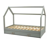Lit scandinave, lit de maison 160x80cm + tiroir et barrières grises