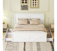 Lit simple 160x200 avec 4 tiroirs de rangement, structure bois - Blanc