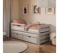 Lit simple 90x200 avec lit gigogne 90x190 avec deux tiroirs, protection contre les chutes et sommiers à lattes, bois massif en cachemire, lit d'enfant fonctionnel