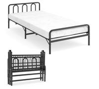 Lit Simple 90 x 200 cm avec Matelas COSTWAY, Lit Pliant 1 Personne, Tête et Pied de Lit, Mousse à Mémoire de Forme, Cadre en Métal