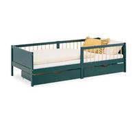 Cadre de lit 90x200 cm avec 2 Tiroirs Lit enfant Vert Lit en bois Lit simple Lit à barreaux Sommier Lit bébé