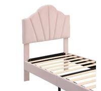 Lit simple 90x200 cm avec en velours forme de coquille tête de lit réglable en hauteur,lit enfant sommier à lattes en bois,rose