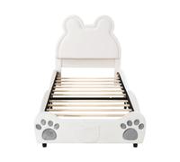 Lit Simple 90x200 cm Pour Enfant - Ours Capitonné- Velours - Hypoallergénique-Confortable et Durable- Blanc
