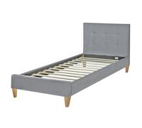 HOMESTYLE4U Lit simple Cadre rembourré 90x200 avec sommier à lattes Tête de lit tissu Gris