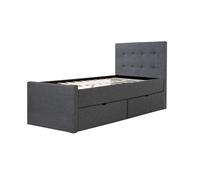 Lit simple 90x200 gris sommier à lattes tête de lit tissue 2 tiroirs