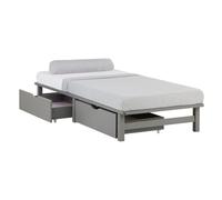 Cadre de lit 90x200 cm Simple Matelas 2 Tiroirs Gris en Bois Sommier Homestyle4u