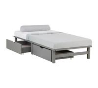 Lit simple 90x200 matelas 2 tiroirs bois gris