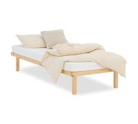 Homestyle4u Lit en bois de pin massif 90 x 200 cm avec sommier à lattes, cadre de lit en bois de pin massif non traité, lit simple, article 2927