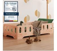 Lit Simple au Sol Enfant avec Barriere - 90x190 en Bois TILA 2 - Couleur Bois Naturel - Sommier - Montage Rapide - Charge Max 230