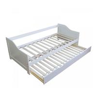 Homestyle4u Lit gigogne 90 x 200 cm en bois blanc – convertible en lit double, sommier à lattes