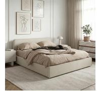 Lit simple BELARTI 120x190 cm rembourré, Revêtement en tissu Beige, Lit style moderne pour 1 personne, sommier inclus