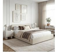 Lit simple BELARTI 120x190 cm rembourré, Revêtement en tissu Blanc Crème, Lit style moderne pour 1 personne, sommier inclus