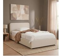 Lit simple BELARTI 90x190 cm rembourré, Revêtement en tissu, Lit style moderne pour 1 personne, sommier inclus, Blanc crème