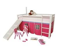Lit Simple Blanc 90x200 en hauteur avec echelle et rideau et toboggan Fuchsia Blanc G