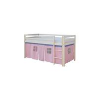 Lit Simple Blanc 90x200 en hauteur avec echelle et rideau rose
