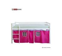Lit Simple Blanc 90x200 en hauteur avec echelle et rideau Rouge