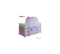 Lit Simple Blanc 90x200 en hauteur avec echelle rideau et tunnel rose