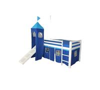 Lit Simple Blanc 90x200 en hauteur avec echelle Tour et toboggan Bleu